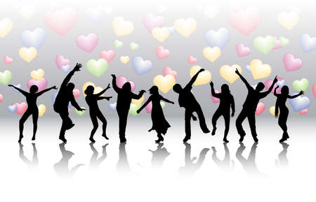 dancing women and men with backgroundのイラスト素材