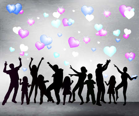 dancing women and men with backgroundのイラスト素材