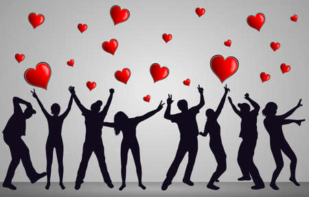 happy people silhouettes dancing togetherのイラスト素材