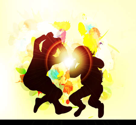 Happy children silhouettes with backgroundのイラスト素材