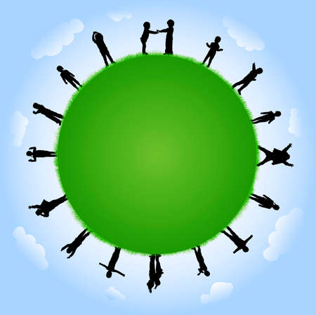 children silhouettes outdoors togetherのイラスト素材
