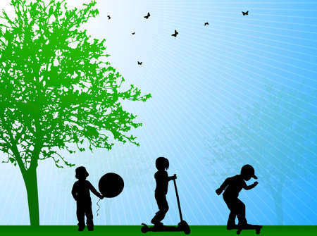 happy kids outdoors summerのイラスト素材