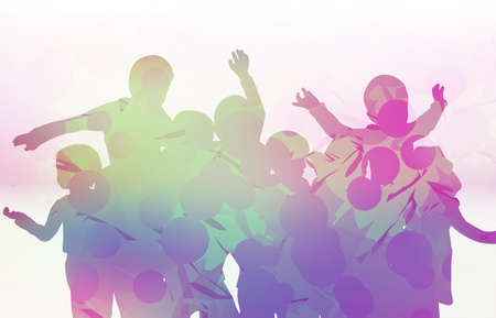 happy children silhouettes dancing togetherのイラスト素材