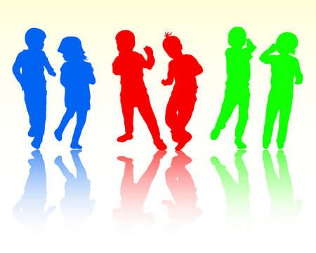 happy children silhouettes dancing togetherのイラスト素材