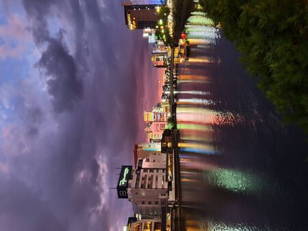 Fukuoka Japan Night view at Fukuoka city. Tower, bridge, buildings and city lightsの写真素材