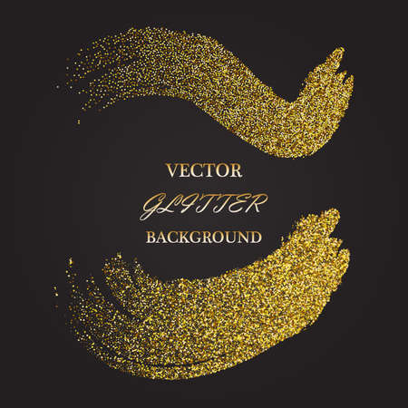 Vector Abstract shiny color gold wave design element with glitter effect on dark background.のイラスト素材