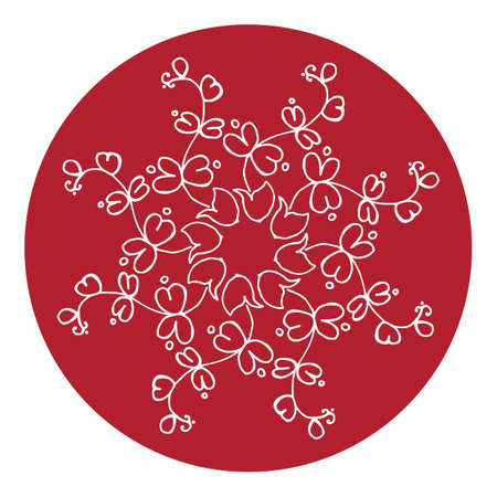 Vector frame. Beautiful floral round pattern in chinese style. Imitation of chinese porcelain painting. Red watercolor background. Hand drawing.のイラスト素材