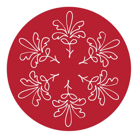 Vector frame. Beautiful floral round pattern in chinese style. Imitation of chinese porcelain painting. Red watercolor background. Hand drawing.のイラスト素材