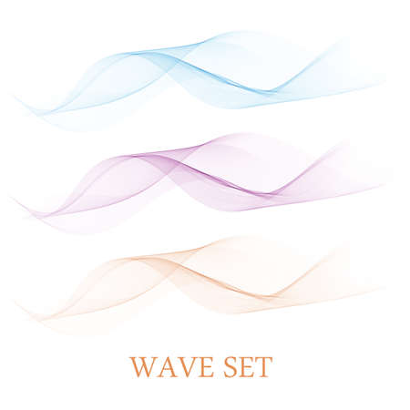 Set of abstract color smoke waves transparent blue, orange and purple wavy design.のイラスト素材