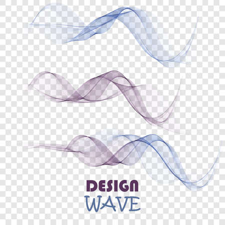 Set of abstract color smoke waves transparent blue and purple wavy design.のイラスト素材