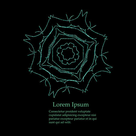 Abstract circular pattern of glitter green on a black background. Elegant flower shaped pattern.のイラスト素材