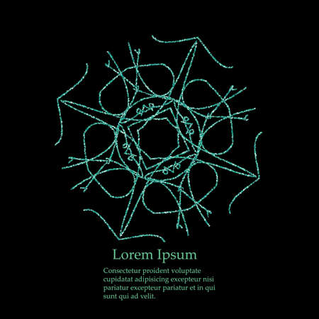 Abstract circular pattern of glitter green on a black background. Elegant flower shaped pattern.のイラスト素材