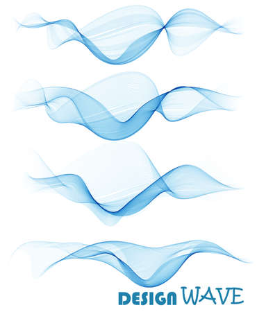 set abstract color wave smoke transparent smooth vector blue linesのイラスト素材