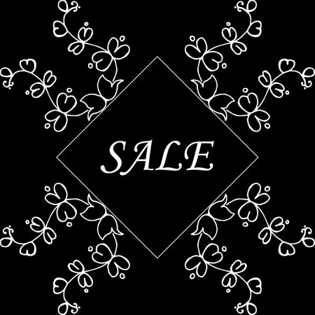 Graceful pattern of circular ornament. Round pattern with place for text. Floral frame. Black and white. Vintage pattern for decorating cards and invitations.のイラスト素材