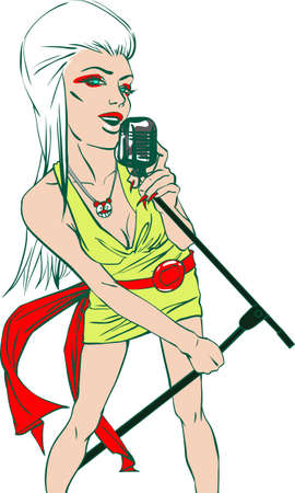 Vintage woman singing .Vector illustrationのイラスト素材