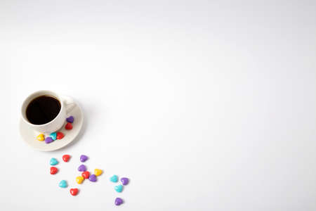 coffee cup with heart on white texure. love. valentines dayの写真素材