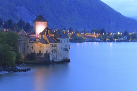 Medieval castle Chilion on lake Leman in Switzerlandの素材