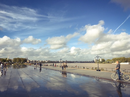 Reflection of cloudscape at Water Mirror, Bordeaux, Franceの素材