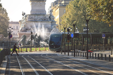BORDEAUX, FRANCE - SEPTEMBER 30, 2016 : City street scene with tramway in Bordeaux, Franceのeditorial素材