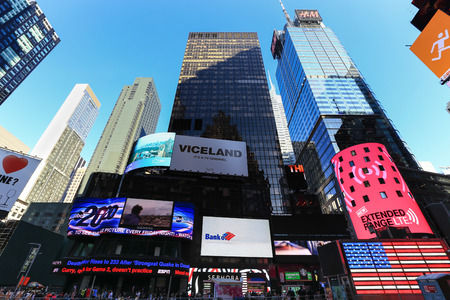 New York, USA - April 17, 2016 : Billboards in Times Square. Times Square is a famous intersection in New York City. Vintage styleのeditorial素材
