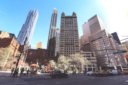 NEW YORK, USA - APRIL 15, 2016 : Typical street scene of 5th Avenue is a central road of Manhattan, the most expensive shops and apartmens situated hereのeditorial素材