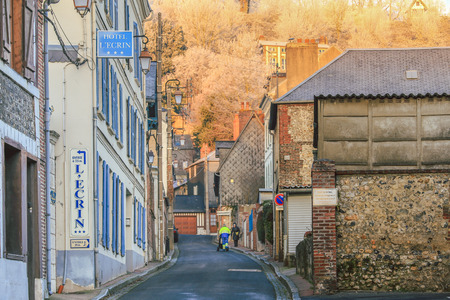 Honfleur, France - December 30, 2016 : Street scene of houses of the old city centre in Honfleur, Normandy, Franceのeditorial素材