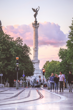 Bordeaux, France - September 18, 2017 : City street scene with rail way at Place des Quinconces, located in Bordeaux, France, is one of the largest city squares in Europeのeditorial素材