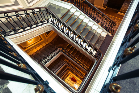 Old square spiral stairway case from above