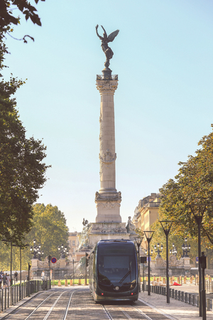 City street scene with tramway in Bordeaux, Franceの写真素材