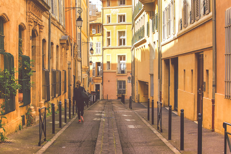 Provence typical city Aix en Provence with old house facadeの写真素材