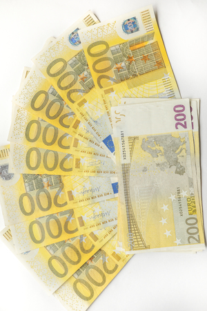 200 euro notes on white backgroundの写真素材