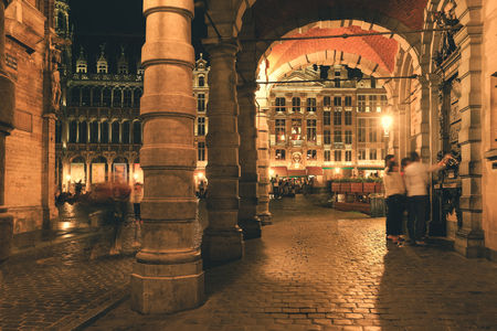 View of door arch with Grand Palace - landmark of Brussels, Belgiumのeditorial素材