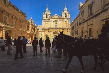 Valletta Malta - April 2, 2018 : Selective focus on St Paul cathedral in Mdina town Mdina is one of Game of Thrones movie HBO filming locations in Maltaのeditorial素材