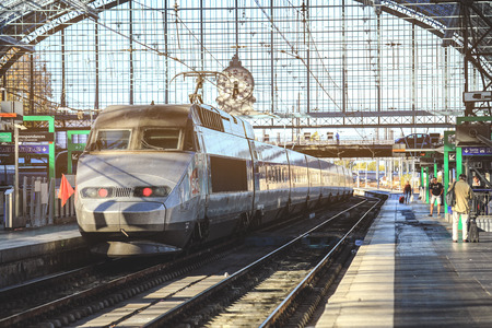 BORDEAUX, FRANCE - September 27, 2017 : Trains arrived in the main train station...