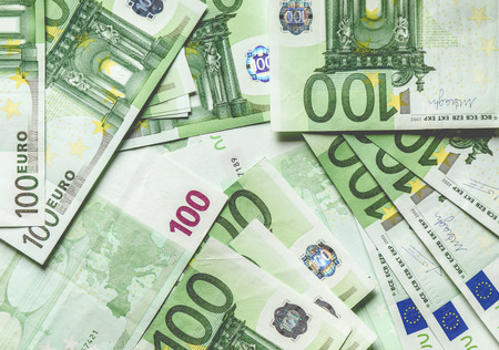 Closeup of hundred euro banknotesの写真素材