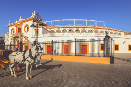 Seville, Spain - January 3, 2019: historic amphitheater Plaza de Toros. Seville is the capital of Andalusia and the 4th largest city in Spainのeditorial素材