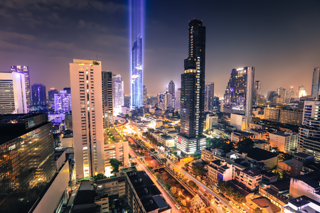 Aerial view of Bangkok modern office buildings, condominium, living place in Bangkok cityの写真素材