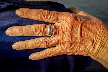 Elderly wrinkled handの写真素材