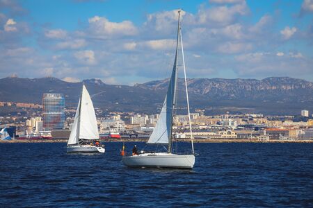 Marseille, France - April 6, 2019 : Boats sailing away from the old port of Marseilleのeditorial素材