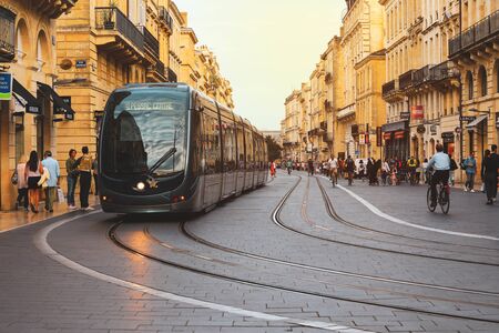 Bordeaux, France - 19 OCTOBER, 2019 City street scene with tramway in Bordeaux, Franceのeditorial素材