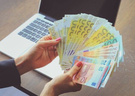 Euro money in business woman hand. Business Conceptの写真素材