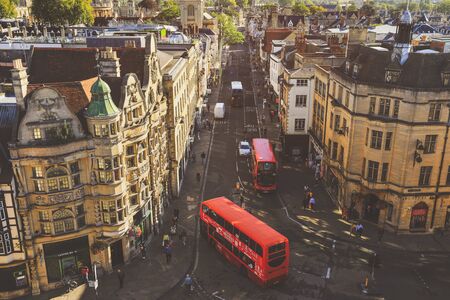 Oxford, United Kingdom - September 20 , 2019 : Aerial view of the Oxford city center from the old Carfax Towerのeditorial素材