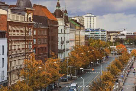 Helsinki, Finland - October 5, 2019 : view of colorful buildings in the city centre of Helsinki - Finlandのeditorial素材