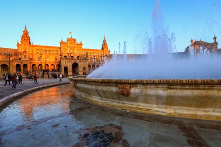 Plaza de Espana or Spain square with Vicente Traver fountain, Seville, Spainのeditorial素材