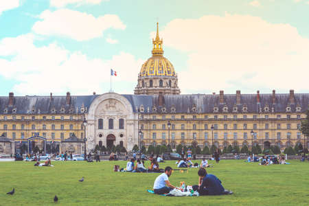 Paris, France - 16 June 2019: People walking and resting on avenue des Invalides in Paris, Franceのeditorial素材