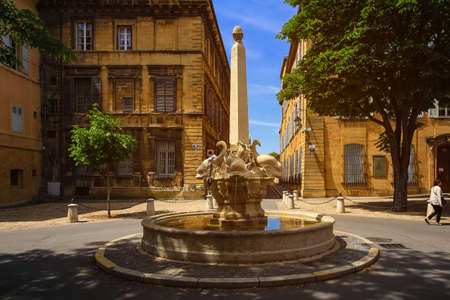 Aix-en-Provence, France - May 09, 2017.: Fountain of the Four Dauphins or Place des Quatre Dauphins, Aix-en-Provence, Franceのeditorial素材
