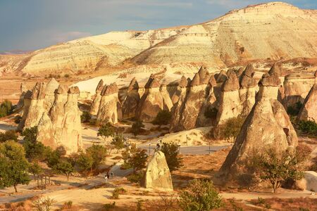 Valley with the sandy mountains of Cappadocia. Fantastic landscape.の写真素材