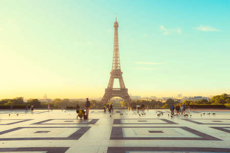 Paris, France - June 16, 2019 : Eiffel Tower in summer. Romantic travel background. Eiffel tower is...