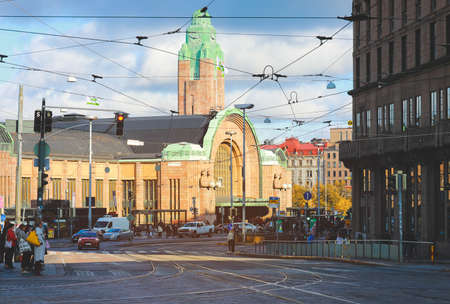 Helsinki, Finland - October 5, 2019 : View of  Helsinki Central Railway Station called Helsingin paarautatieasemaのeditorial素材