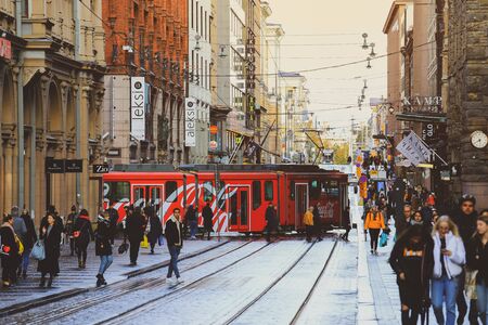 Helsinki, Finland - October 5, 2019 : People walking on downtown street  of the Helsinki city, Finlandの写真素材